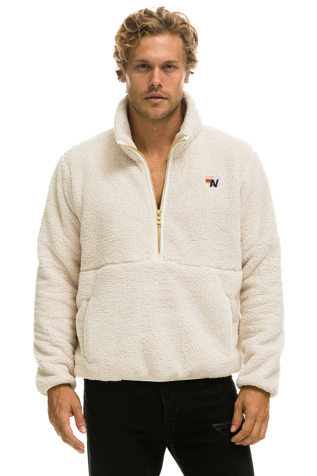 Aviator Nation - Teddy Unisex Half Zip Jacket - Vintage White