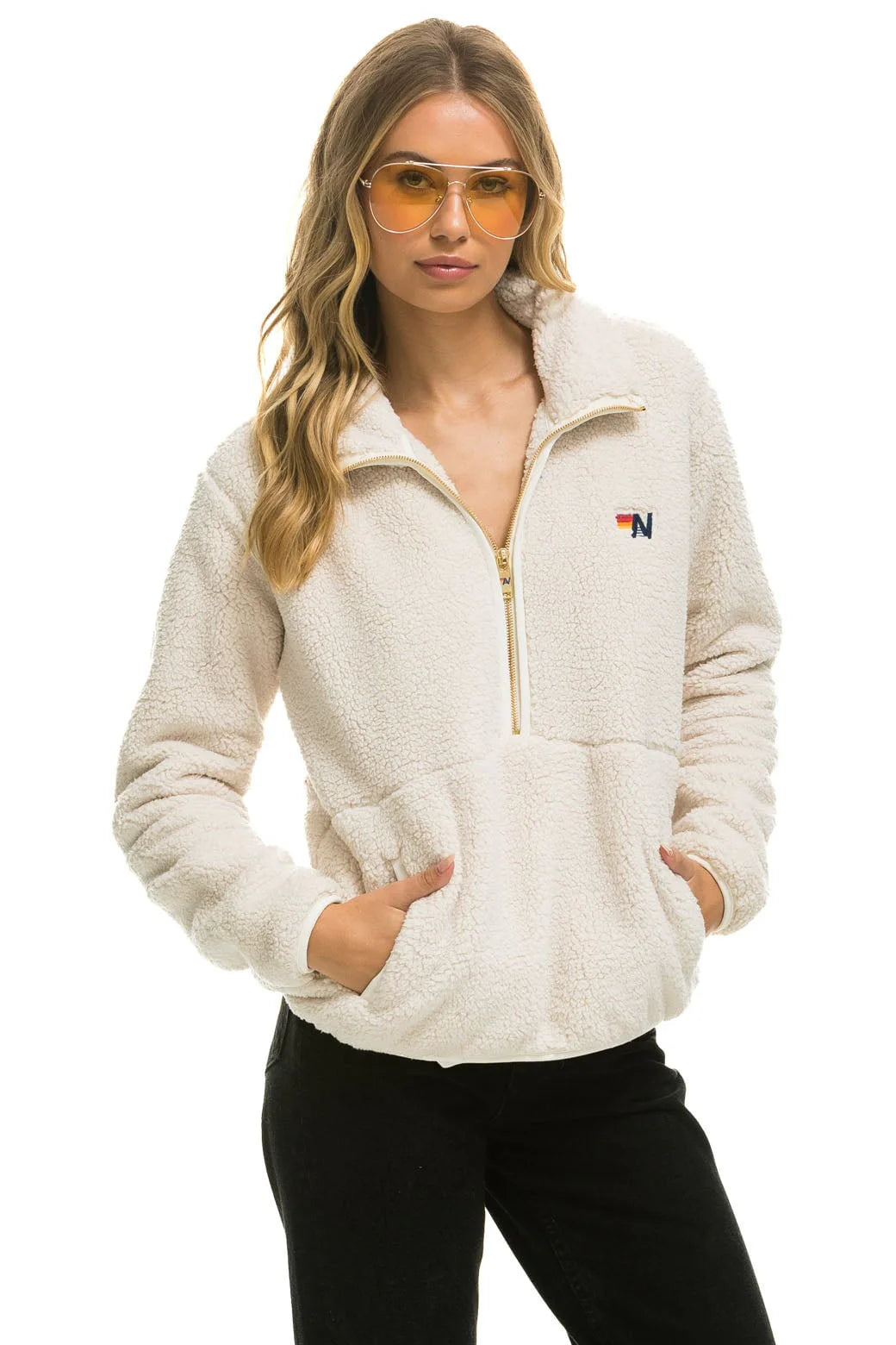 Aviator Nation - Teddy Unisex Half Zip Jacket - Vintage White