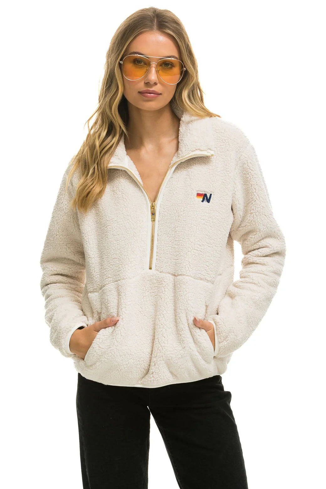 Aviator Nation - Teddy Unisex Half Zip Jacket - Vintage White
