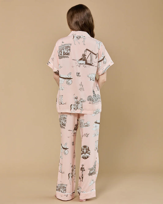 Texas Toile Pajama Pants Set - Pink Brown