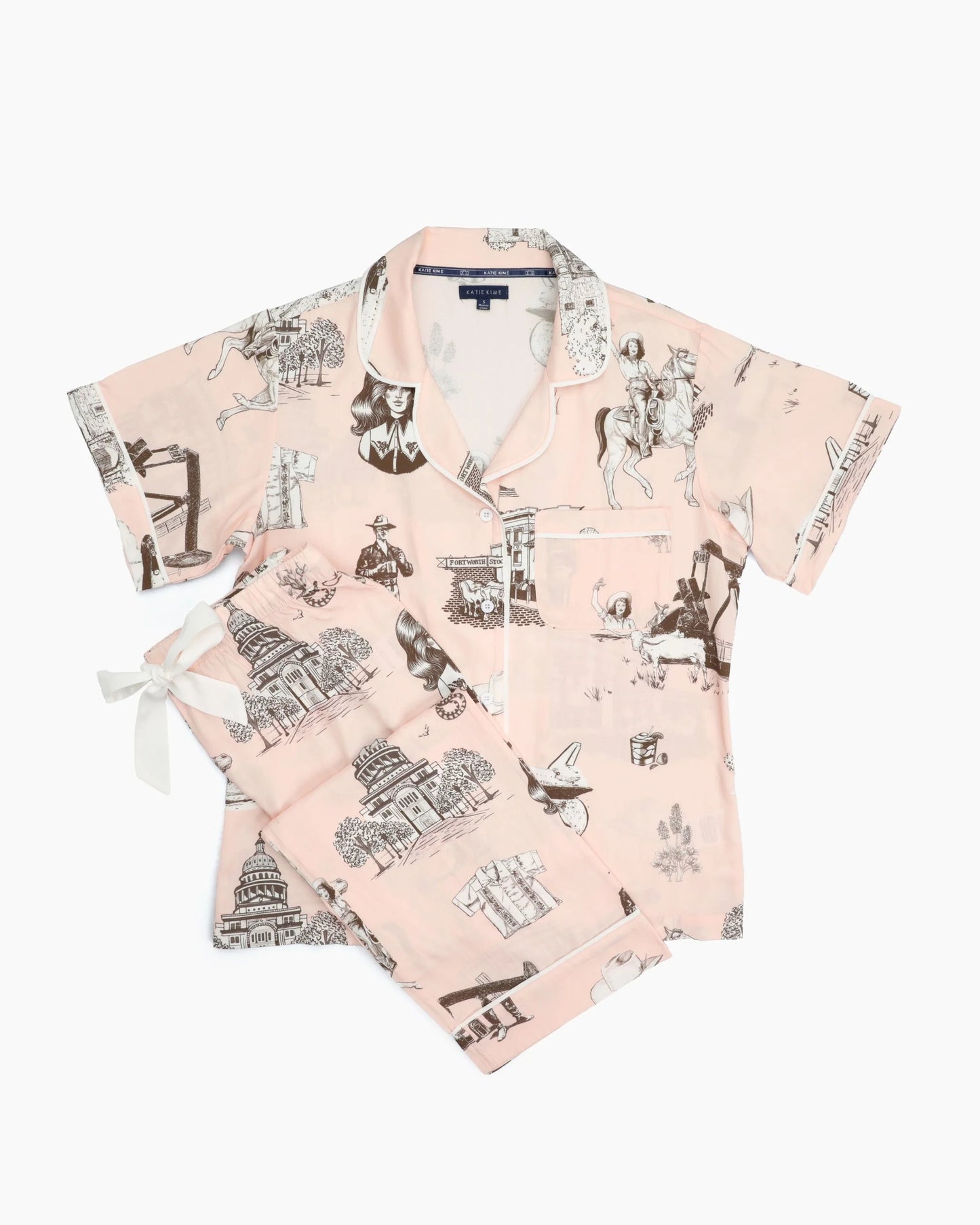 Texas Toile Pajama Pants Set - Pink Brown