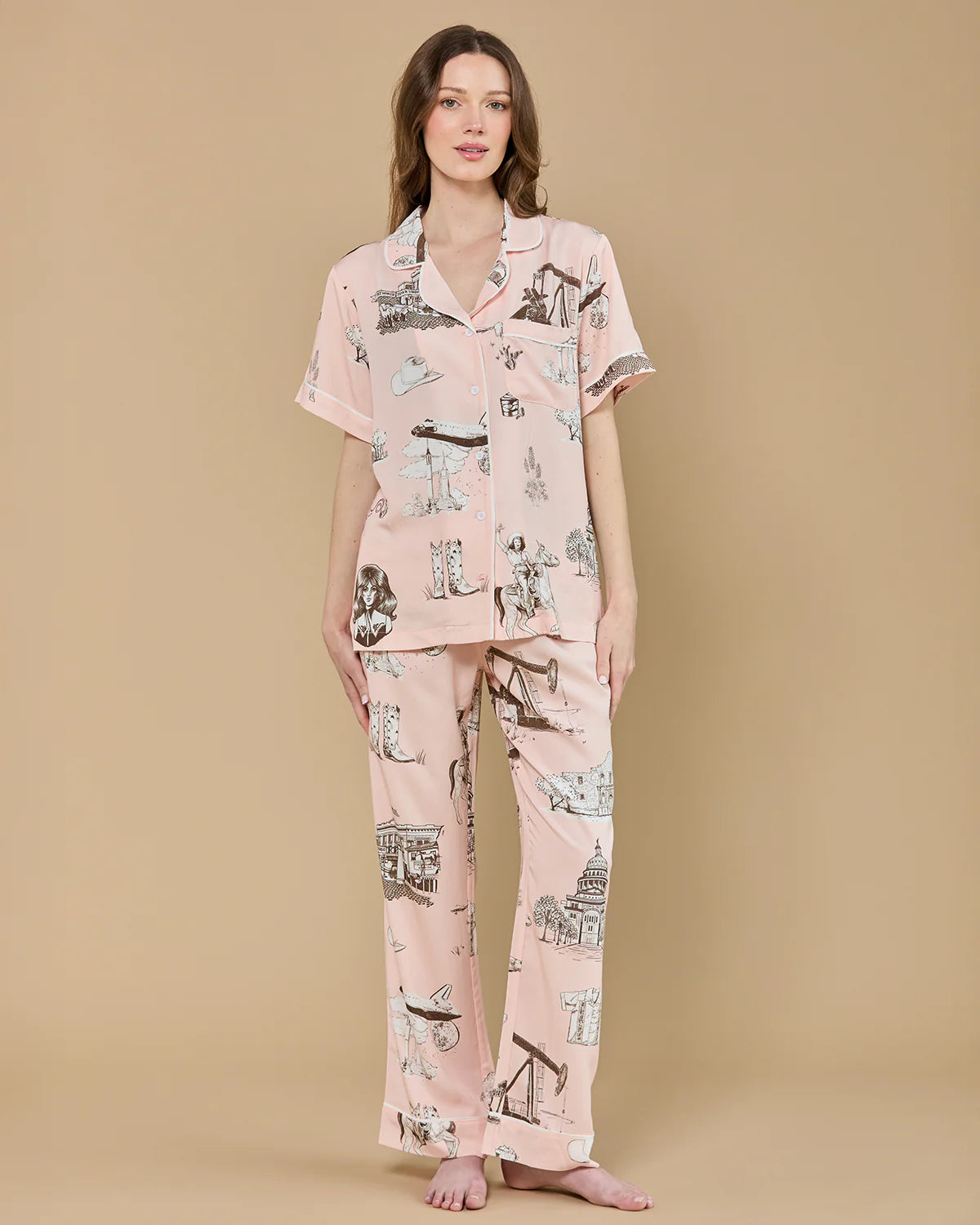 Texas Toile Pajama Pants Set - Pink Brown