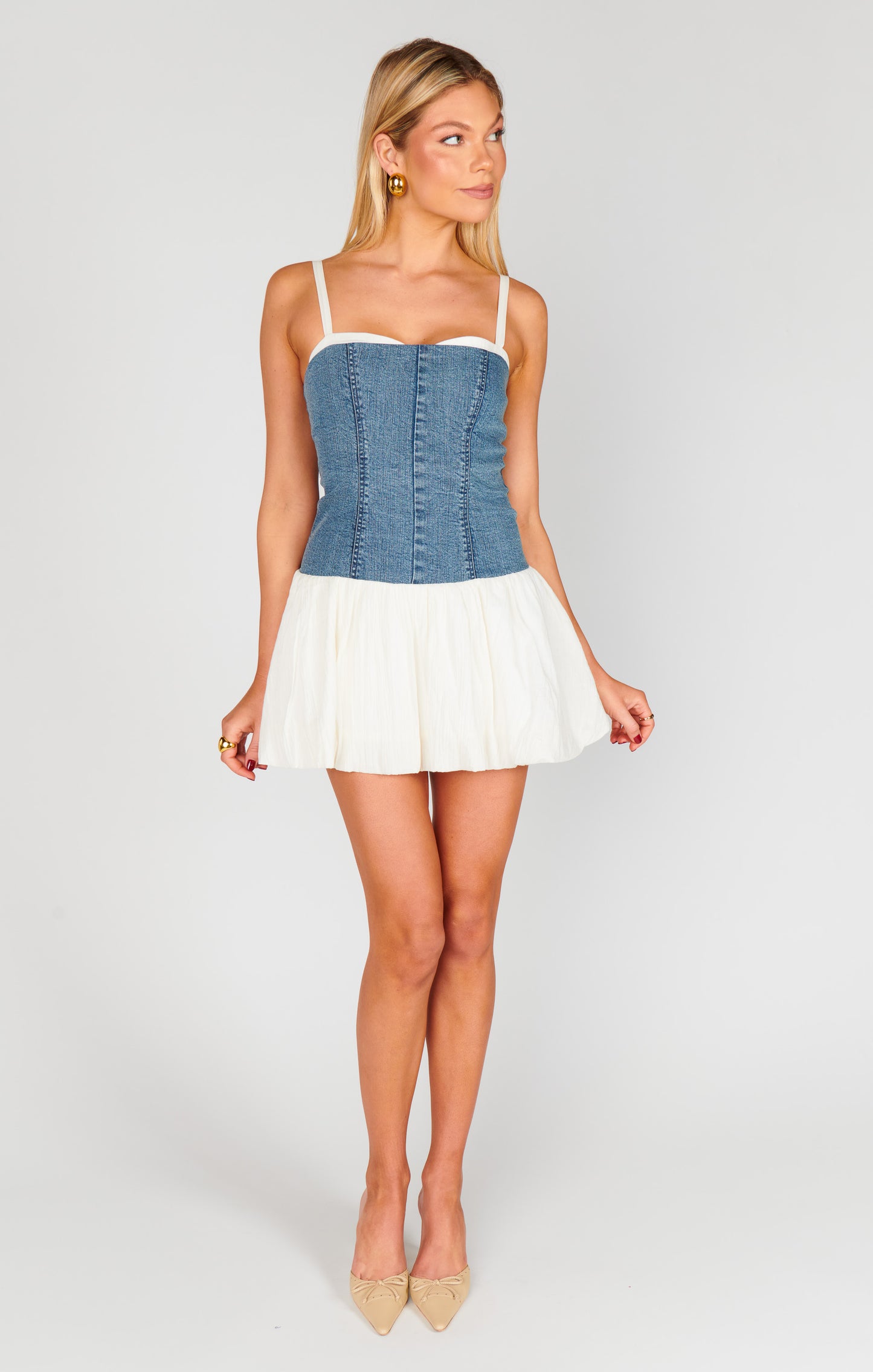 Tiffany Skort Dress - Denim w/Cream Voile