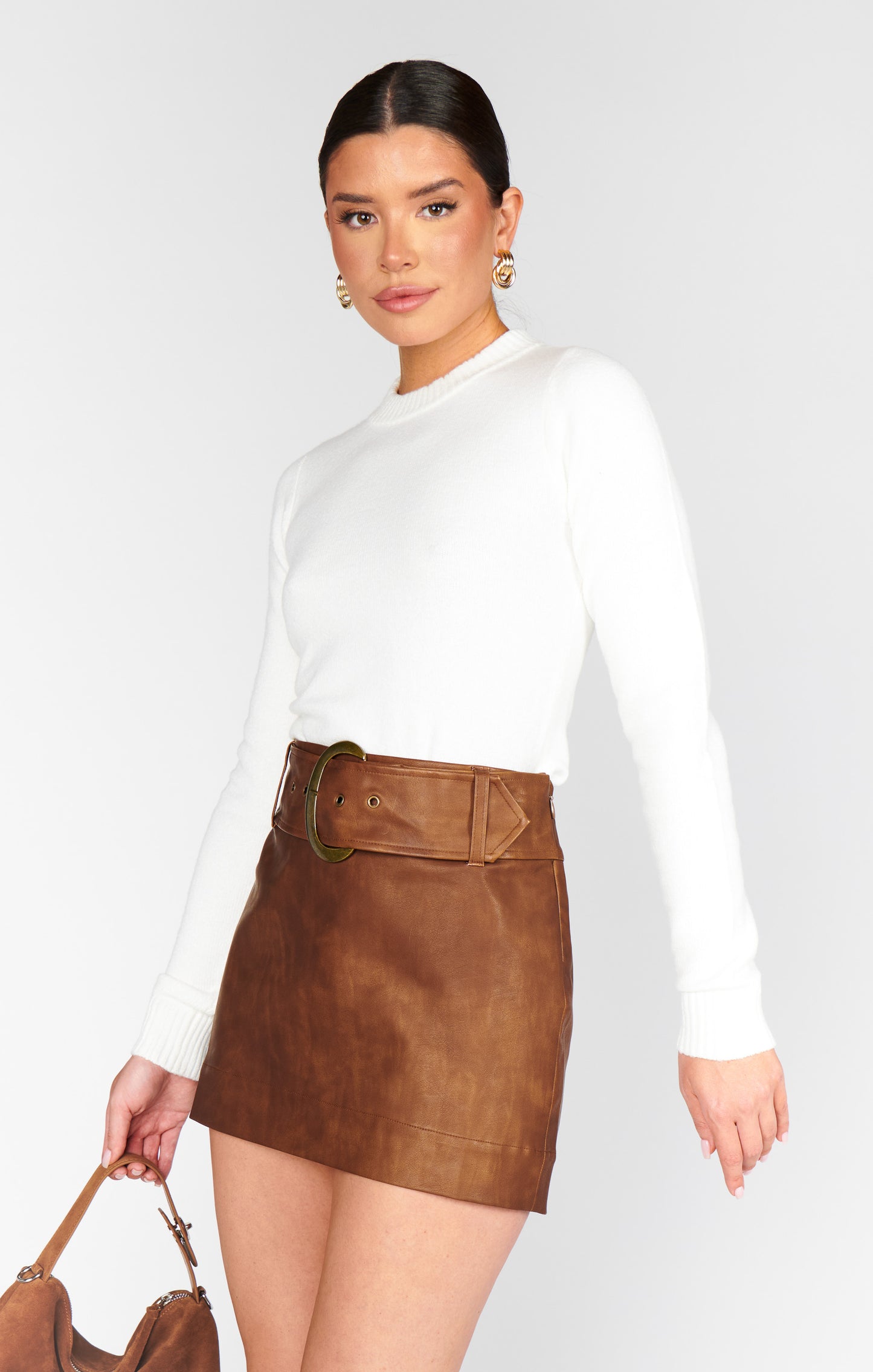 Maverick Mini Skirt - Chestnut Brown Faux Leather