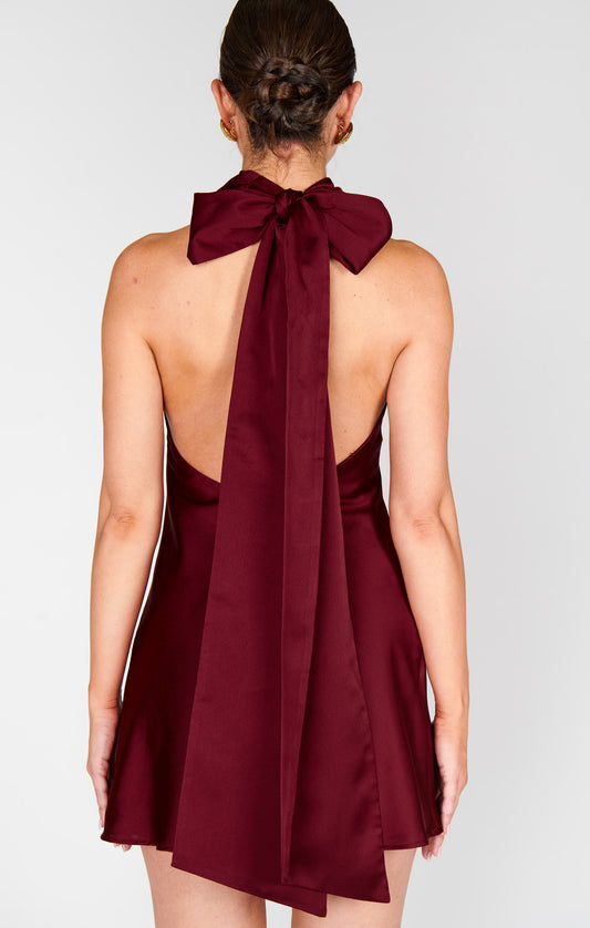 Lisa Mini Dress - Cranberry Luxe Satin