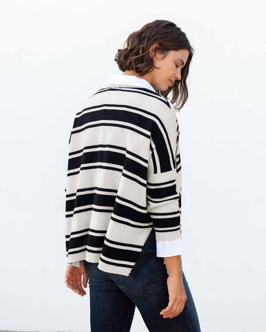 Catalina V-Neck Sweater - Bone/Black Stripe