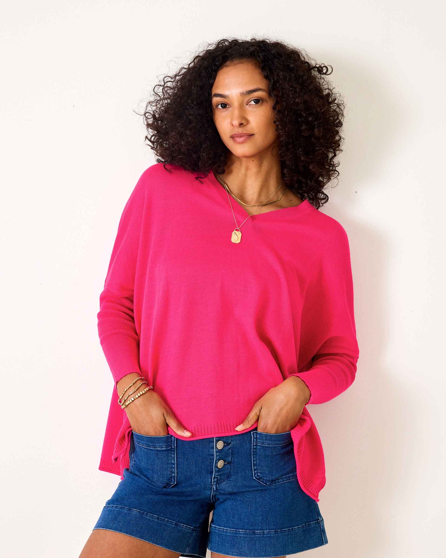 Catalina V-Neck Sweater - Lipstick