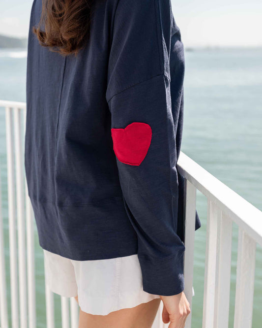 Amour Cotton Slub Tee - Navy/Red