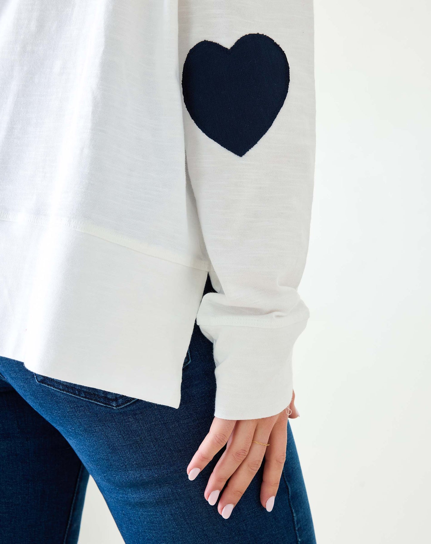 Amour Cotton Slub Tee - White/Navy Heart