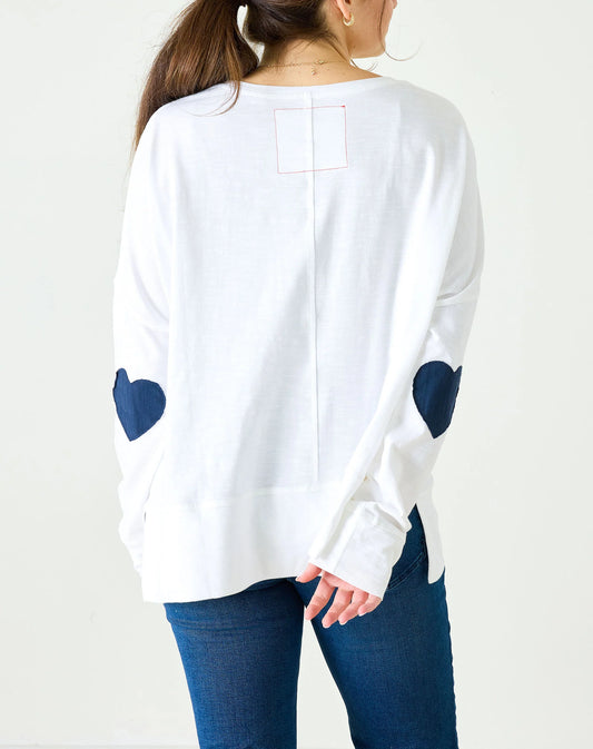 Amour Cotton Slub Tee - White/Navy Heart