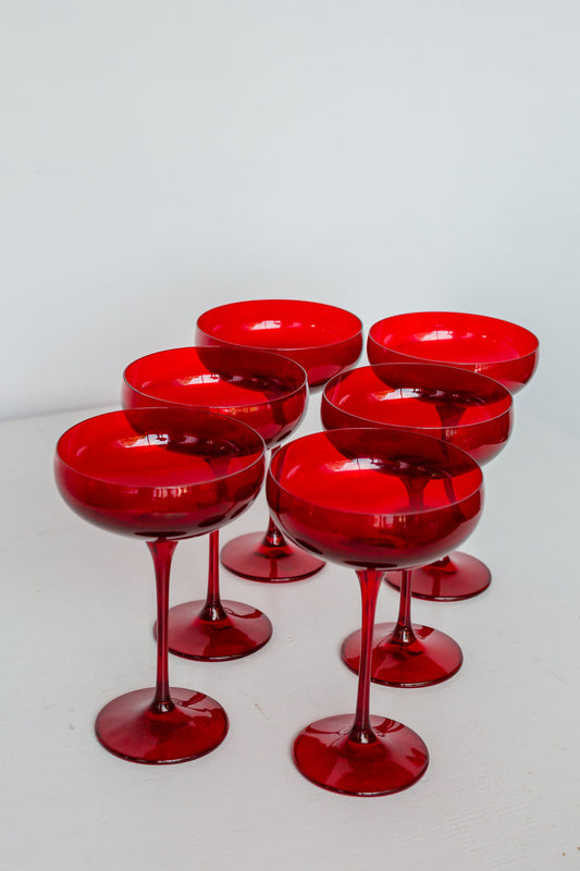 ESTELLE COLORED CHAMPAGNE COUPE STEMWARE - SET OF 6 {RED}