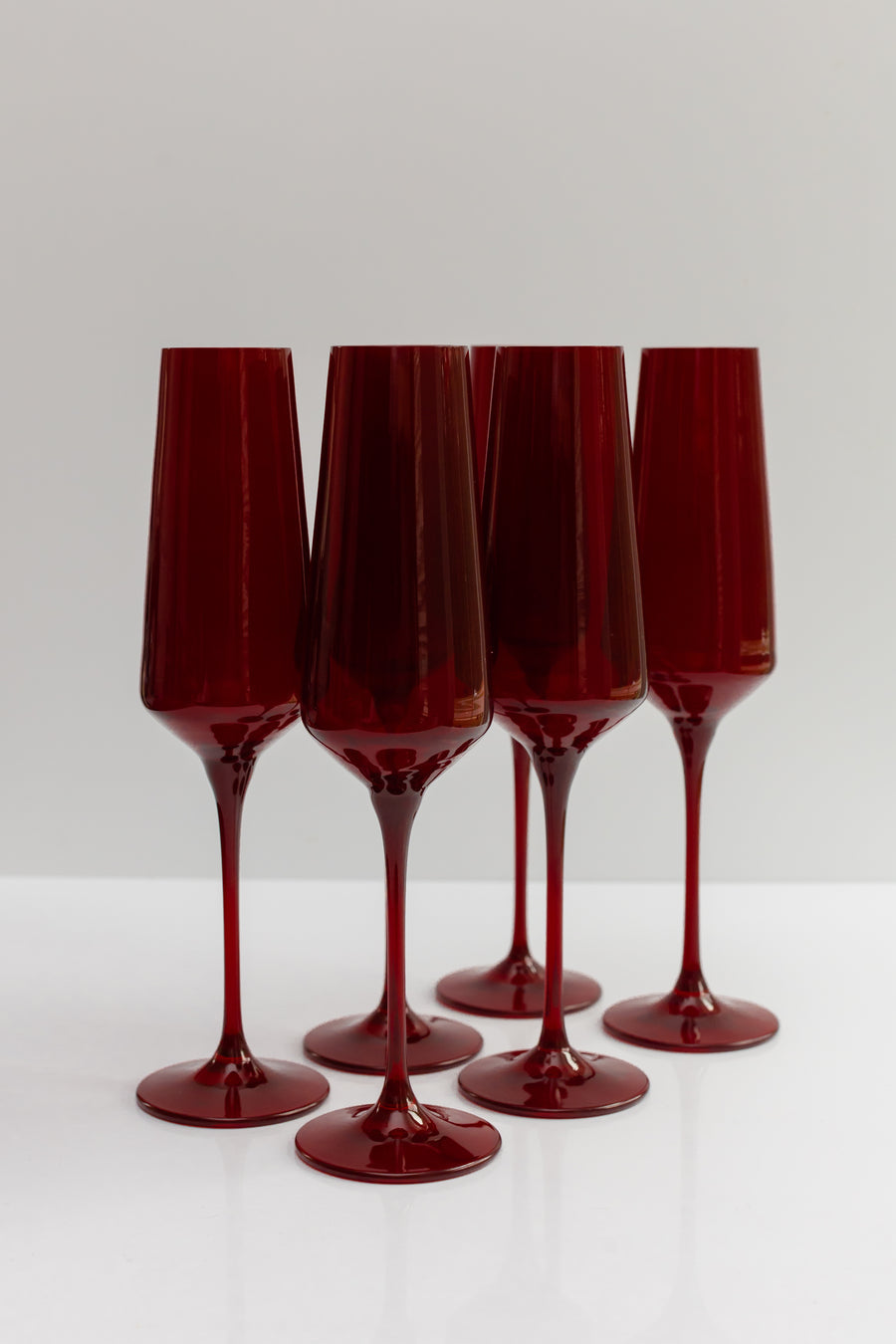 Red Colored Stemmed Wine Glasses, Set of 6