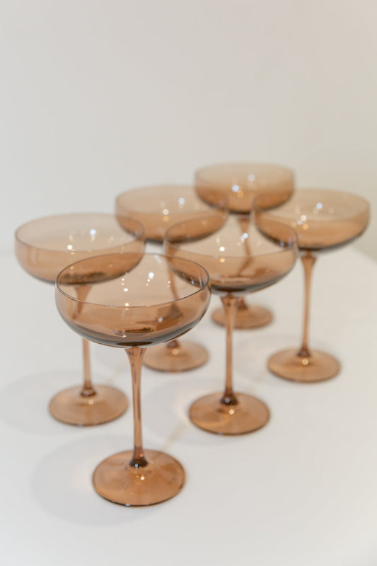 ESTELLE COLORED CHAMPAGNE COUPE STEMWARE - SET OF 6 {AMBER SMOKE}