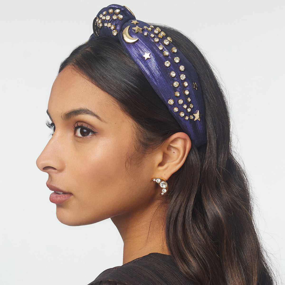 Lele Sadoughi - Gold Crystal Moon Stud Earrings