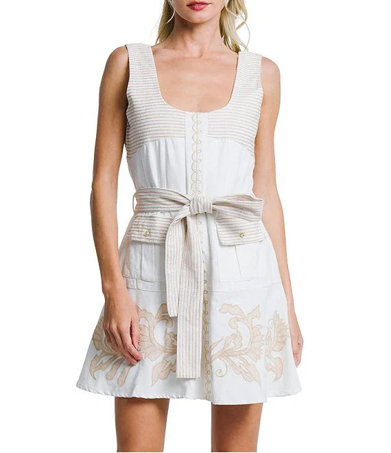 Delina Embroidered Sleeveless Mini Dress - Off White