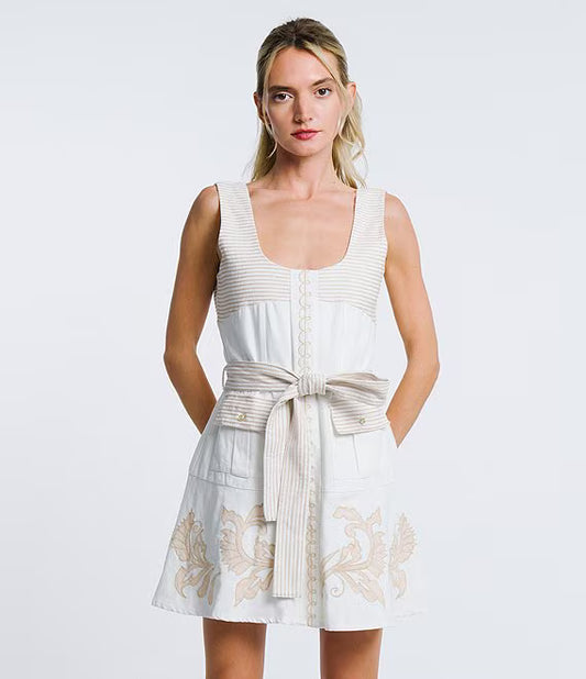 Delina Embroidered Sleeveless Mini Dress - Off White