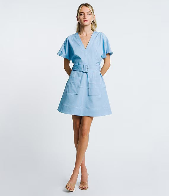 Polly Patch Pocket Denim Mini Dress - Light Blue