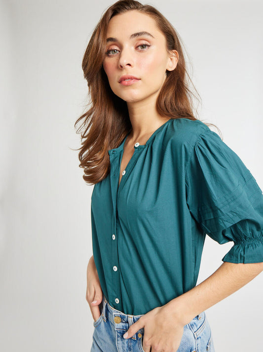 MILLE - Fayette Top - Emerald Poplin