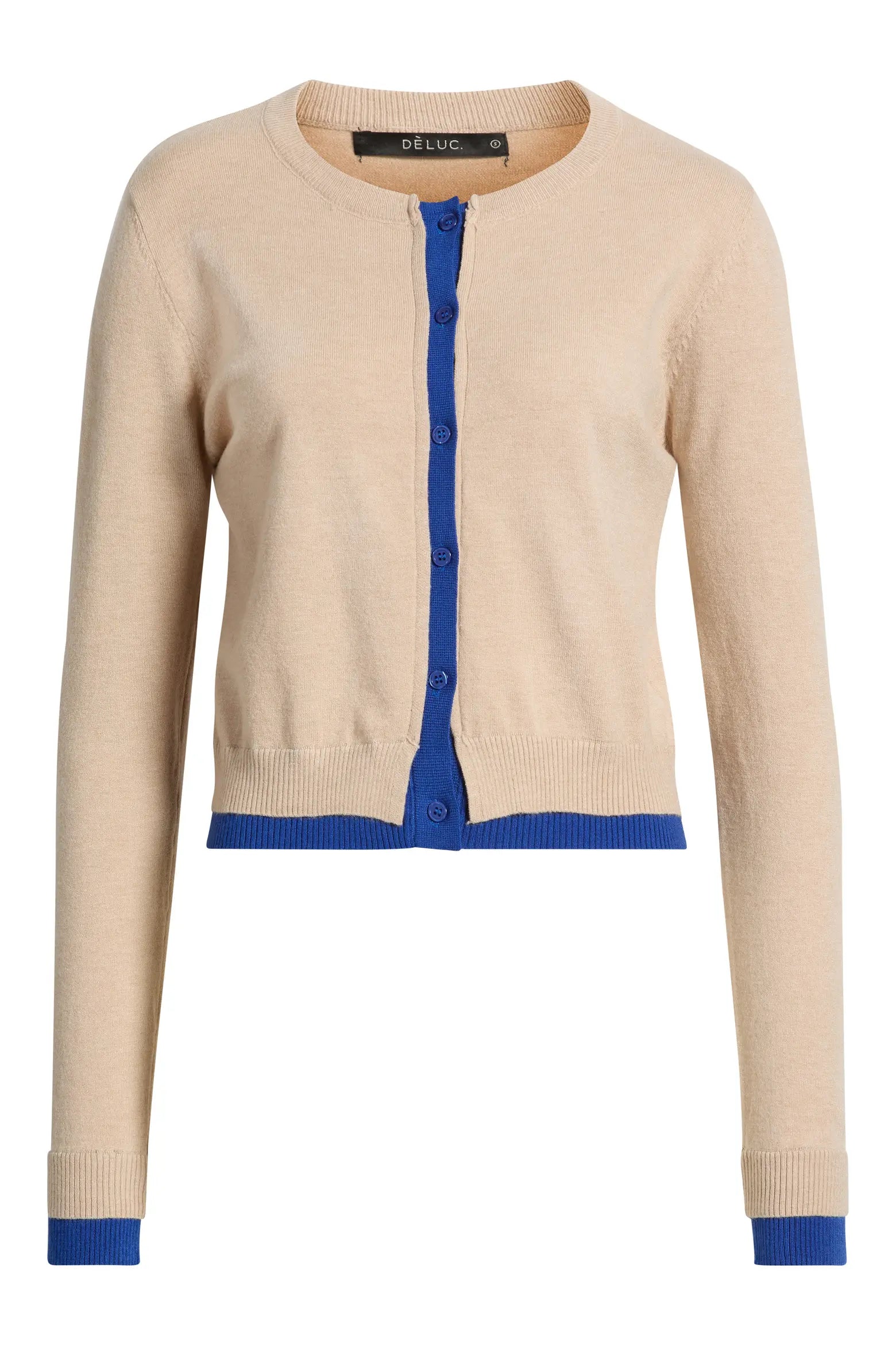 Zeppelin Cardigan - Greie Greige w/Electric Blue