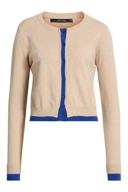 Zeppelin Cardigan - Greie Greige w/Electric Blue