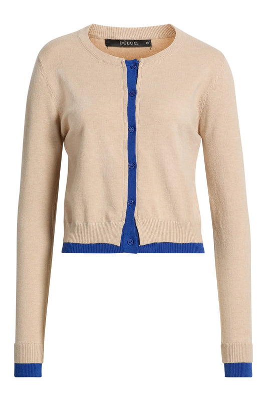 Zeppelin Cardigan - Greie Greige w/Electric Blue