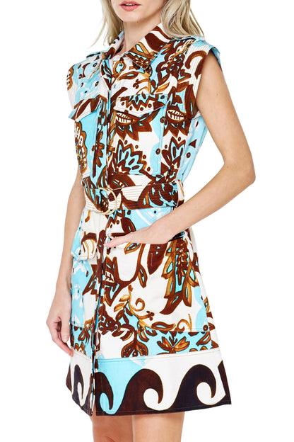 Fay Printed Sleeveless Mini Dress - Cream