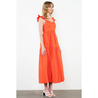 THML - Tiered Poplin Maxi Dress - Orange