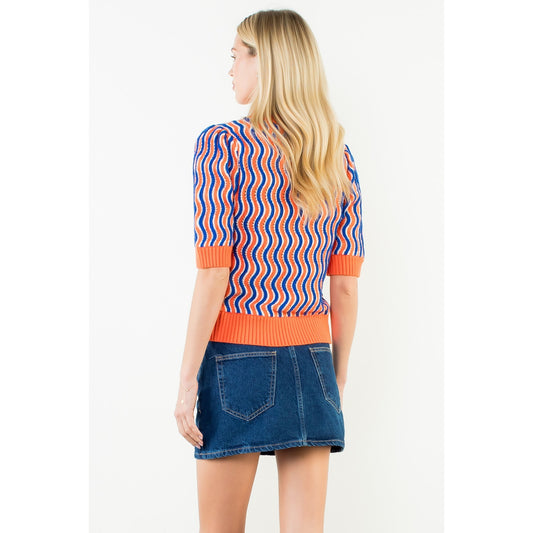 Short Sleeve Wavy Striped Top - Orange