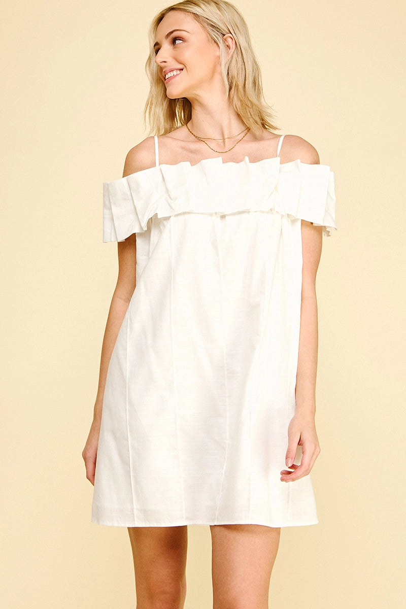 Ruffled Off Shoulder Mini Dress - Off White