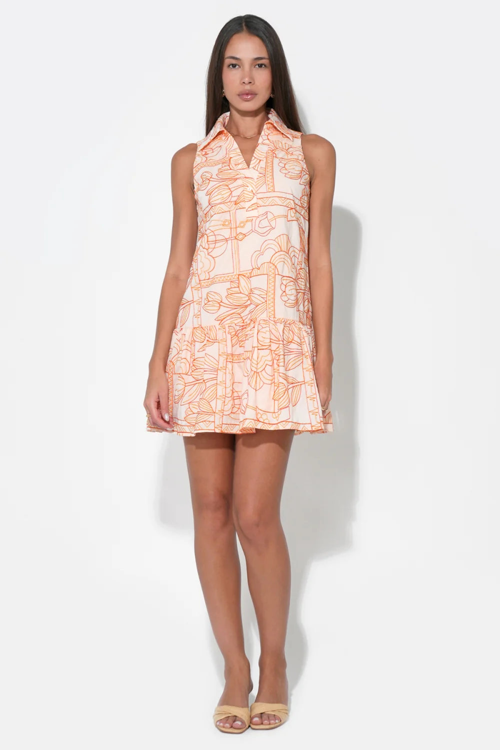 Gemma Embroidery Mini Shirt Dress - Light Orange