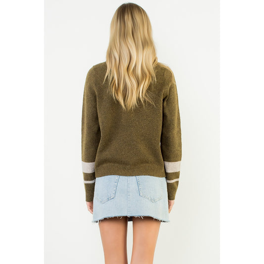 Knit Flag Detailed Sweater - Olive