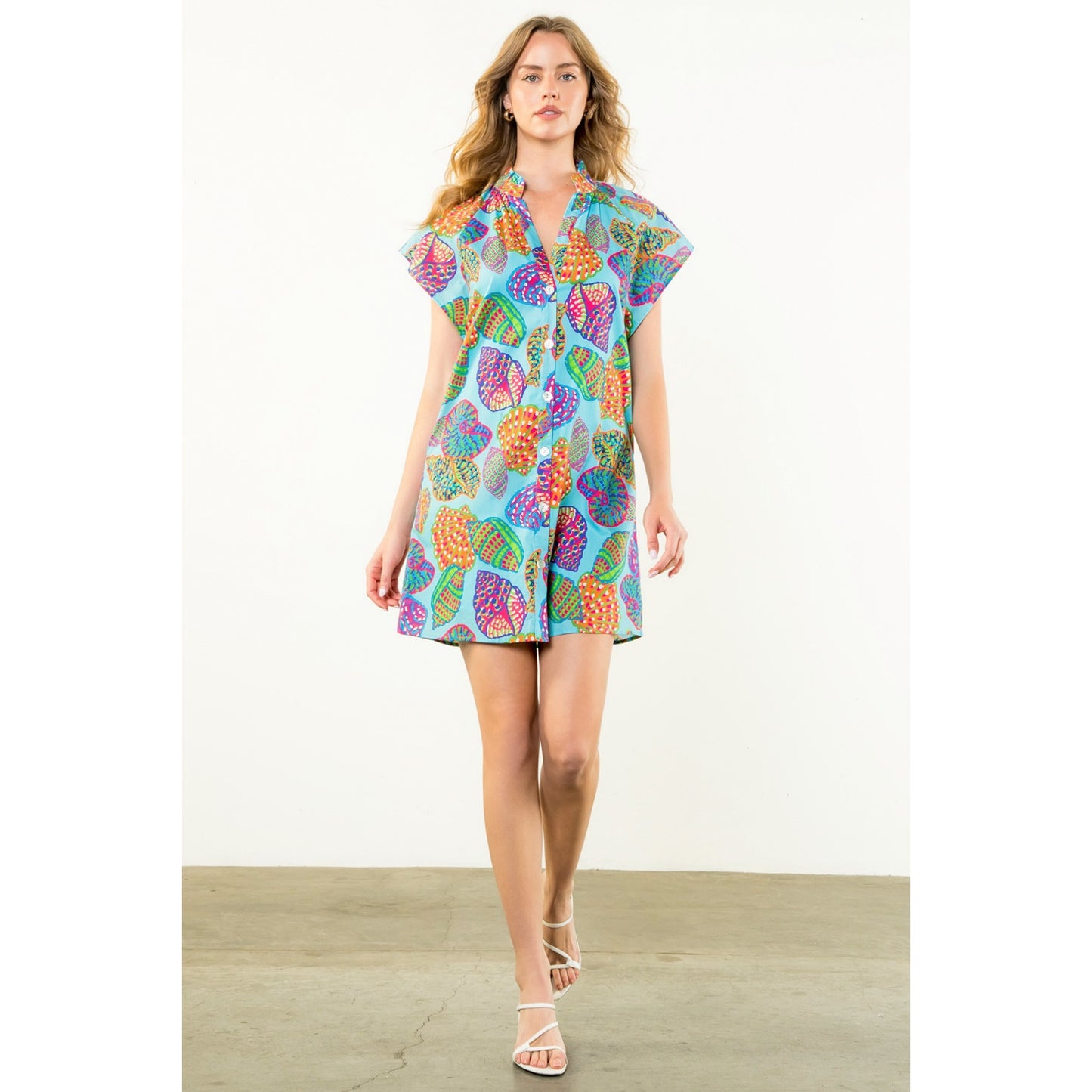 THML - Button Up Print Dress - Blue