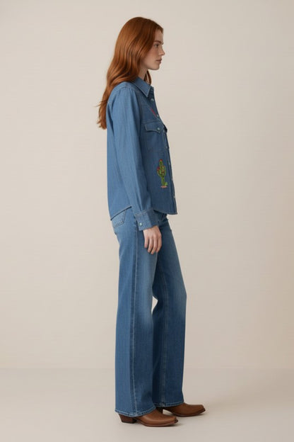 Embroidered Denim Button Down Shirt