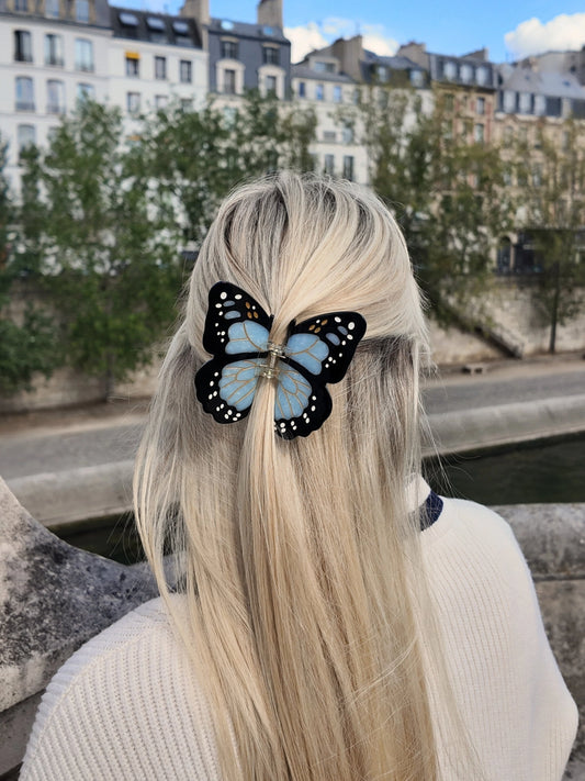 Hand-Painted Monarch Butterfly Claw Hair Clip | Eco-Friendly | Baby Blue