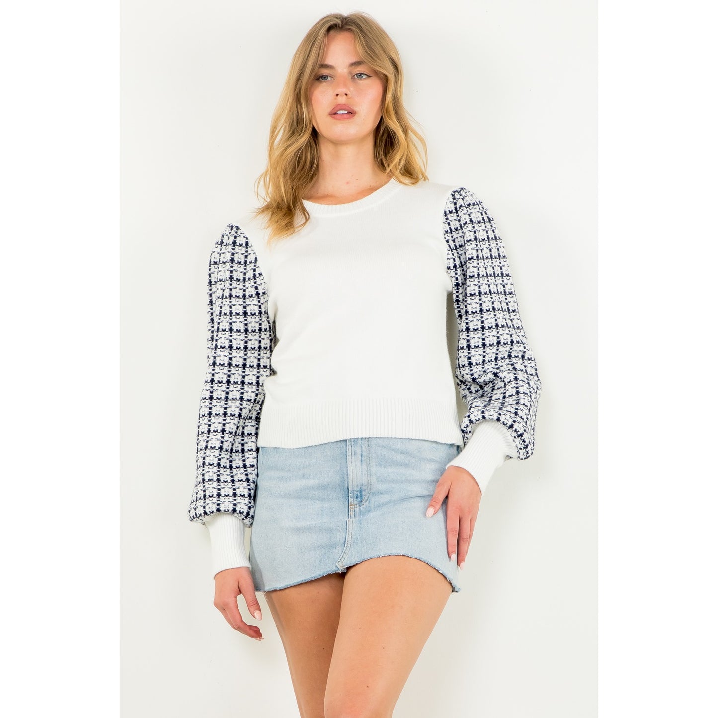 THML - Tweed Long Sleeve Knit Top - White