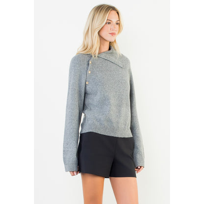 Long Sleeve Knitted Sweater - Heather Gray