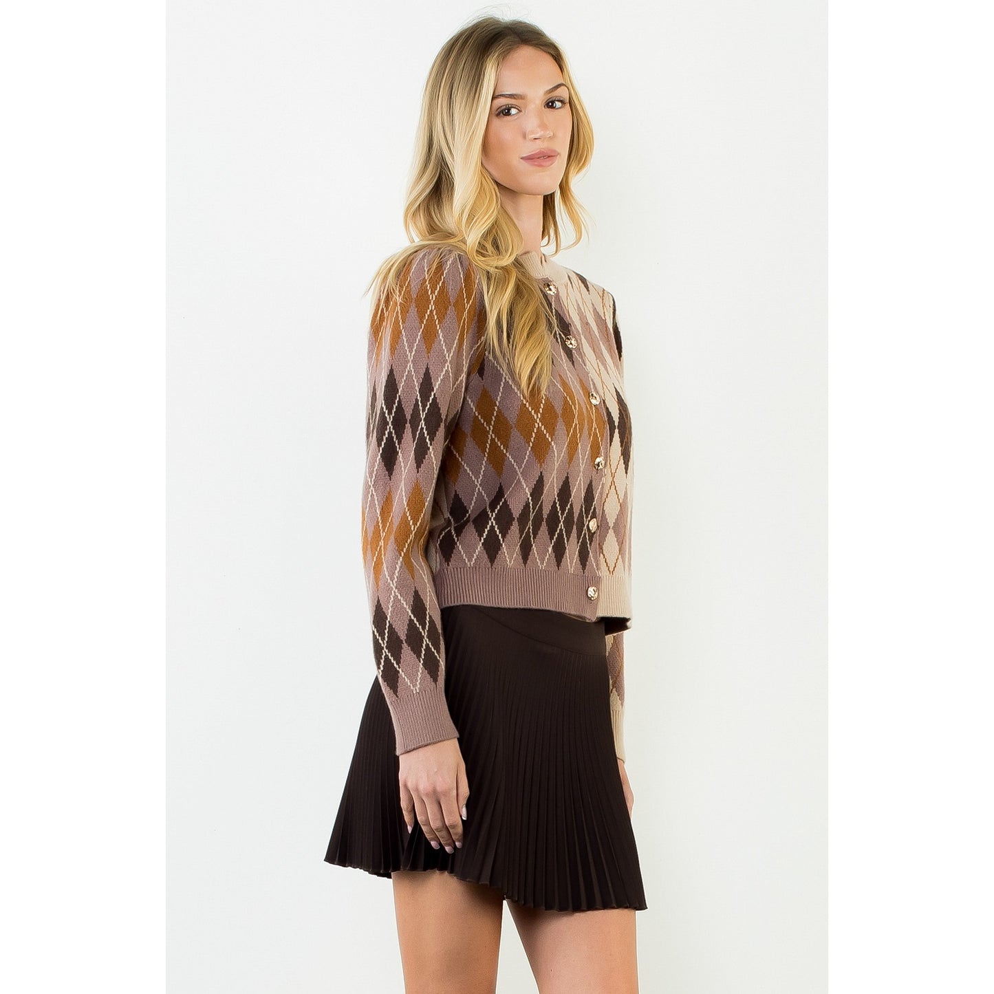 Pattern Gold Button Cardigan - Brown