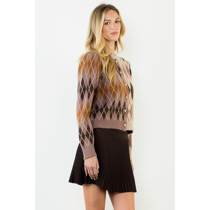 Pattern Gold Button Cardigan - Brown