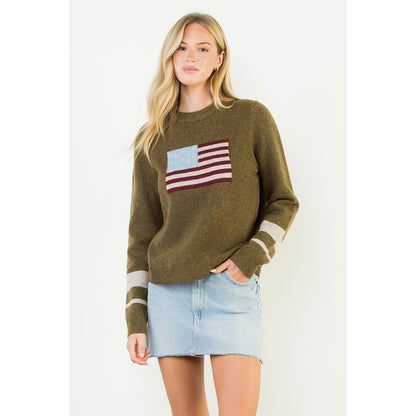 Knit Flag Detailed Sweater - Olive