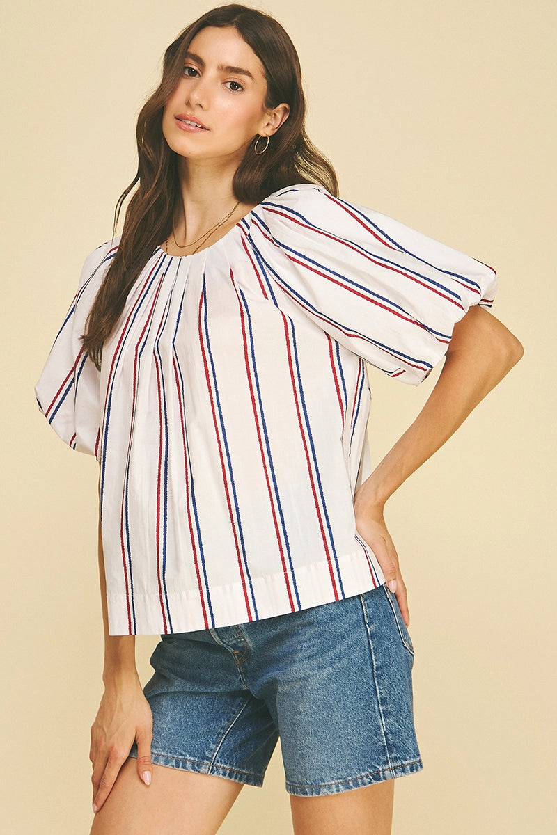 USA Inspired Stripe Blouse Top - White
