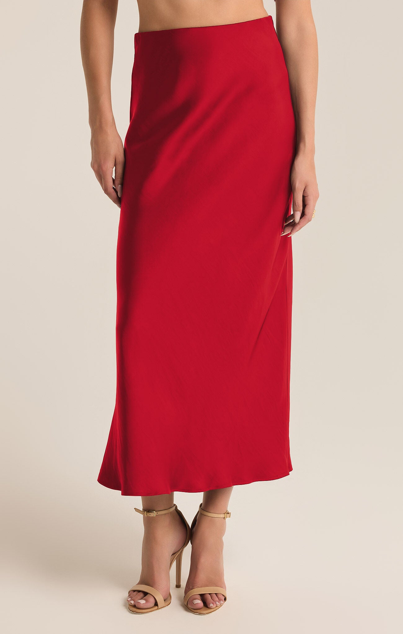 Z SUPPLY - Europa Luxe Sheen Midi Skirt - Haute Red