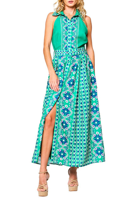 Leena Printed Halter Maxi Dress - Green Multi