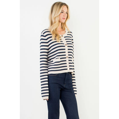 Striped Knit Cardigan - Cream