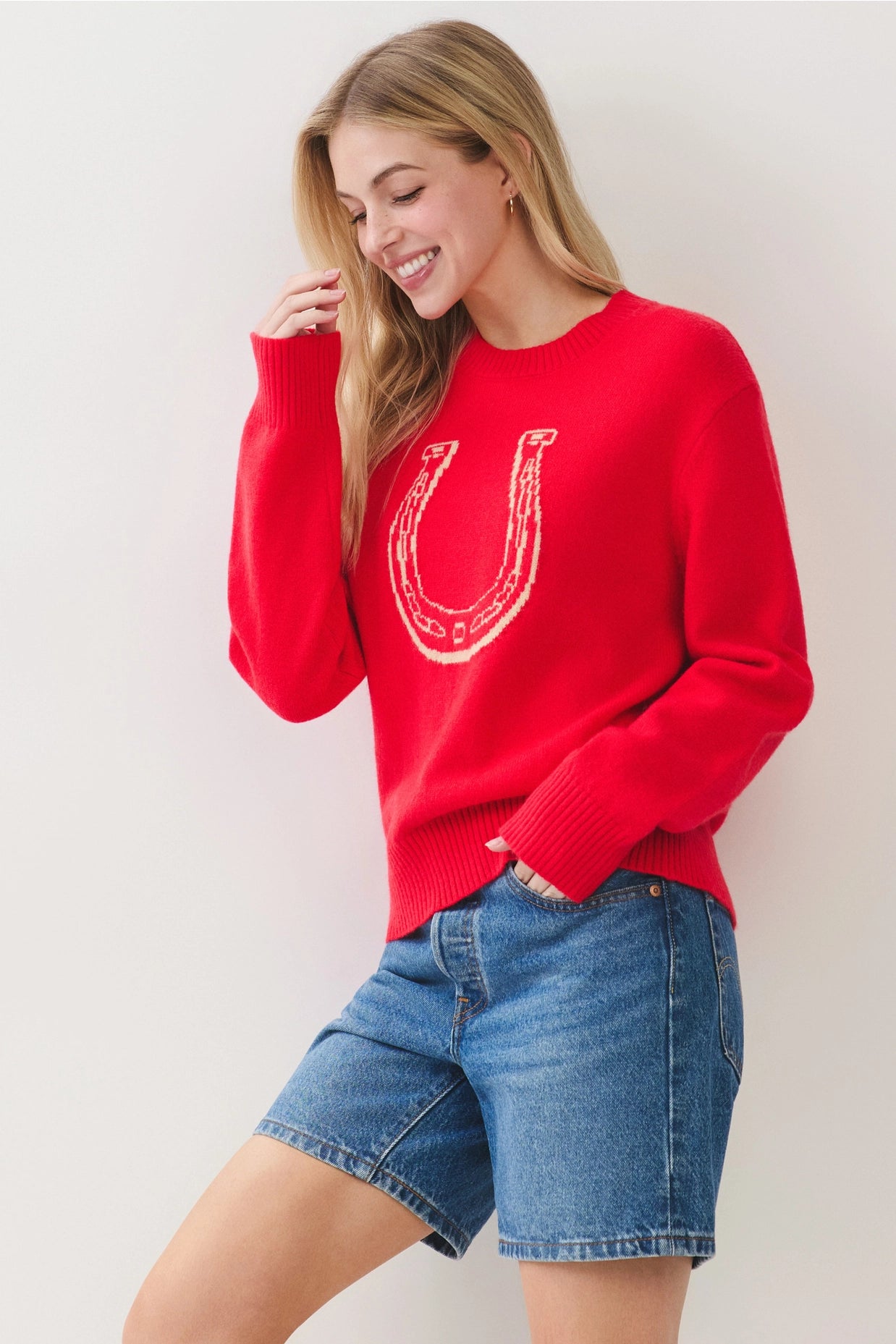 Horsesheo Graphic Knit Sweater - Red