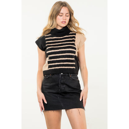 THML - Turtleneck Striped Knit Top - Black