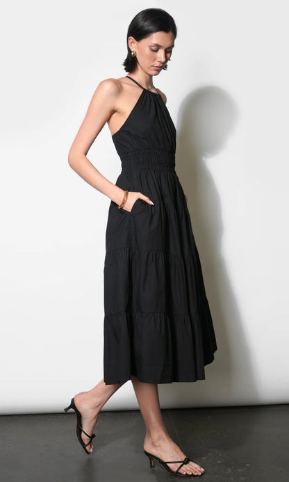 Laurel Poplin Halter Midi Dress - Black