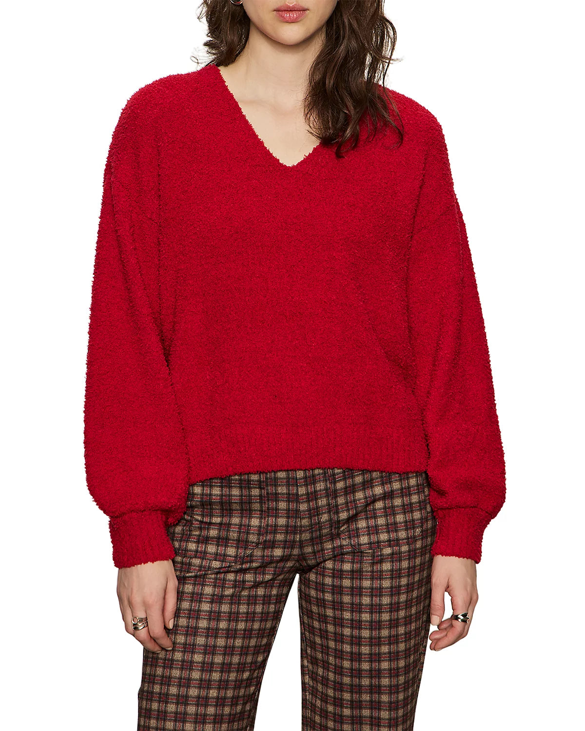 Teddy V Neck Sweater - Cherry Lacquer