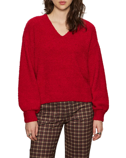 Teddy V Neck Sweater - Cherry Lacquer