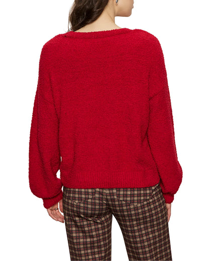 Teddy V Neck Sweater - Cherry Lacquer