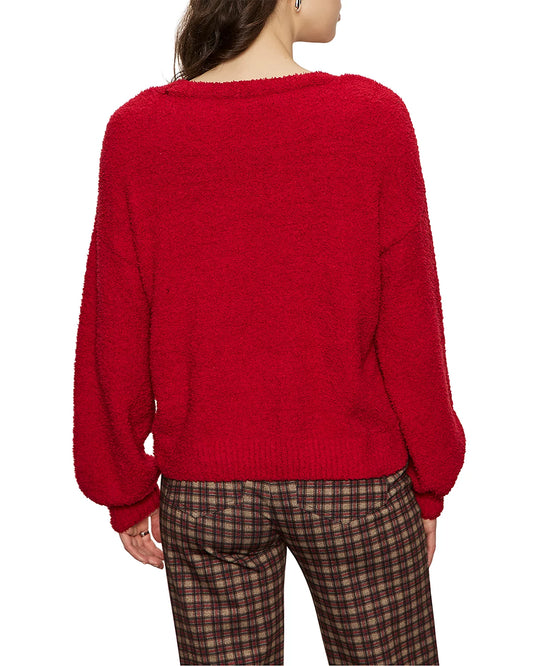 Teddy V Neck Sweater - Cherry Lacquer